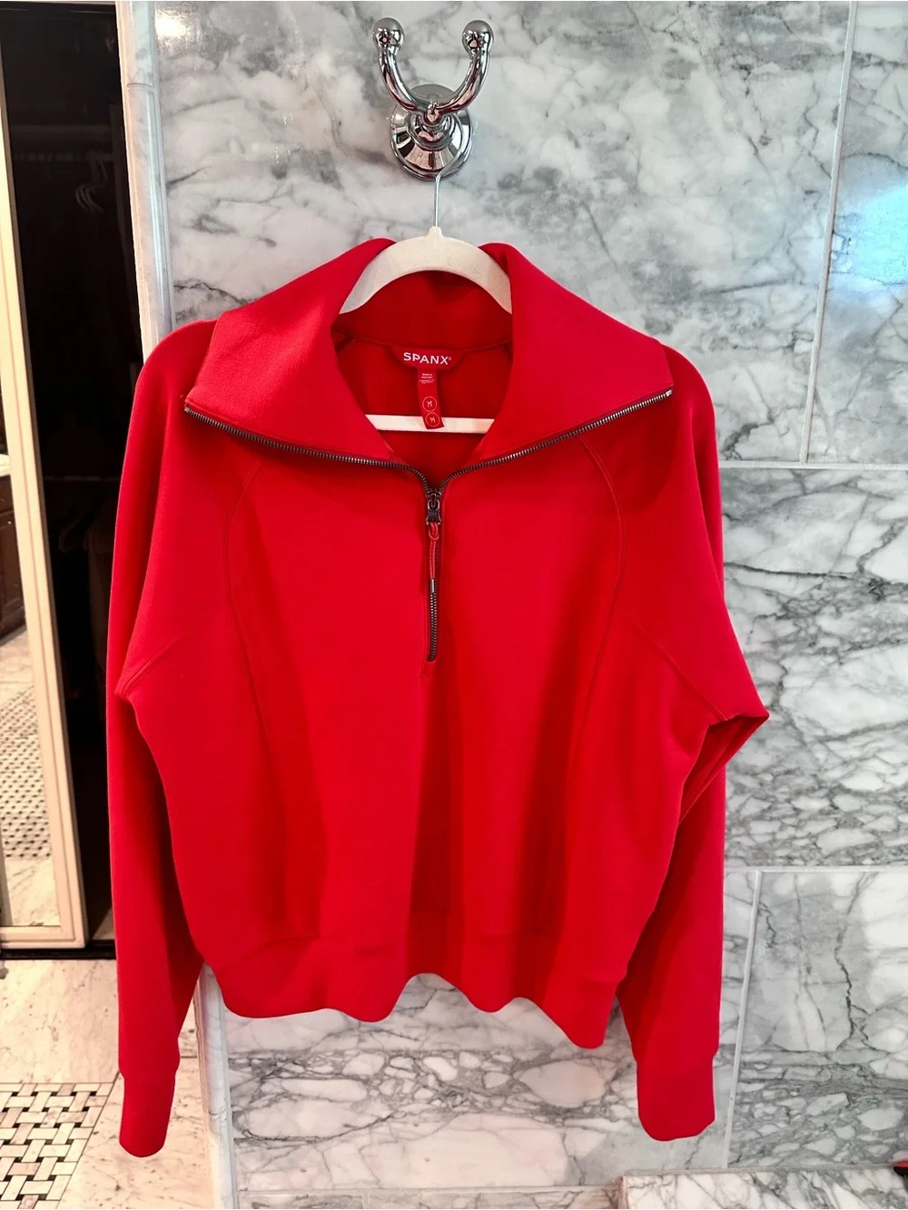 ❤️ Spanx red set! High rise 7/8 leggings and half zip sweatshirt set medium